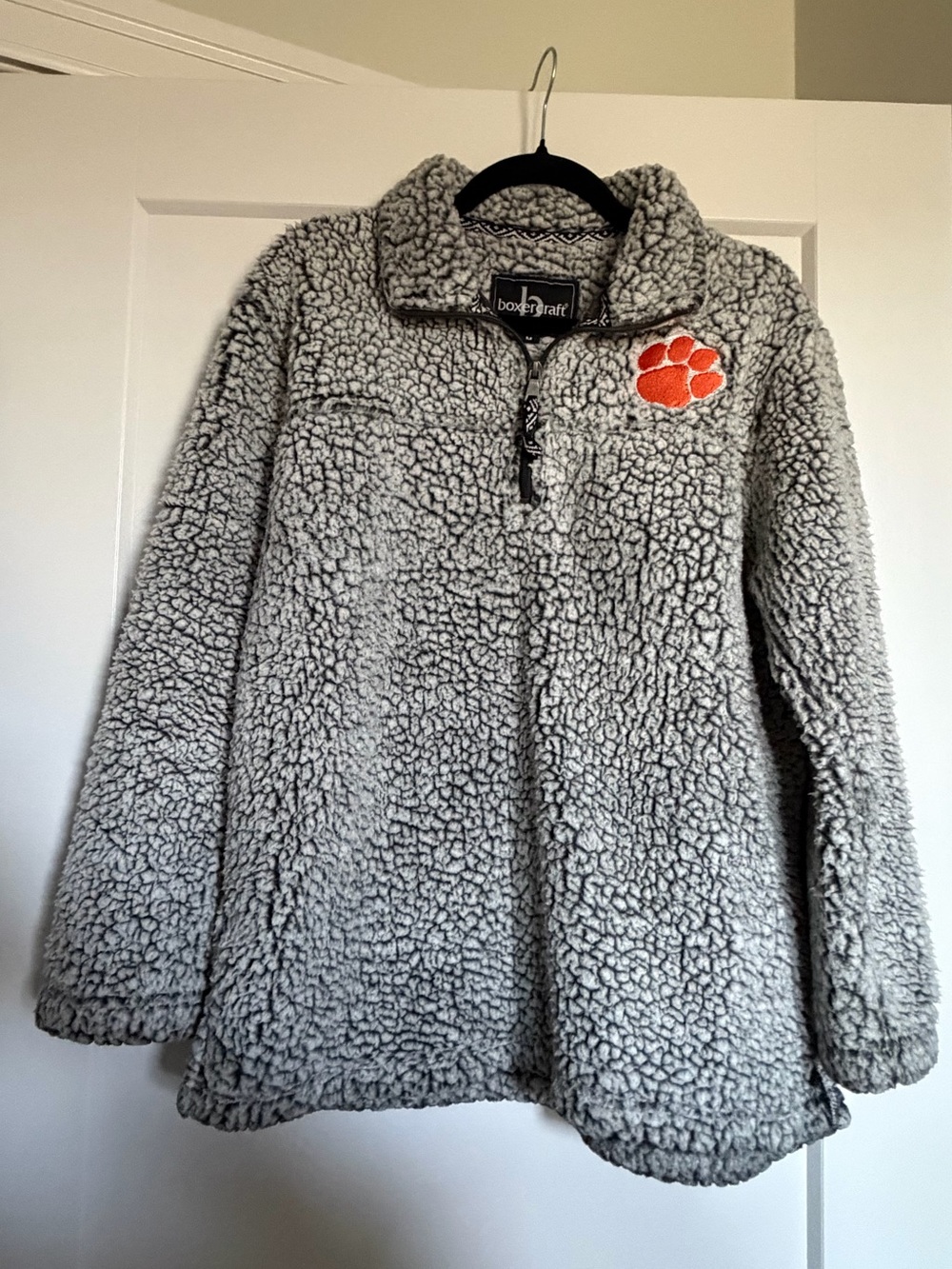 boxercraft Gray Sherpa Pullover with Orange Paw Patch - Kids